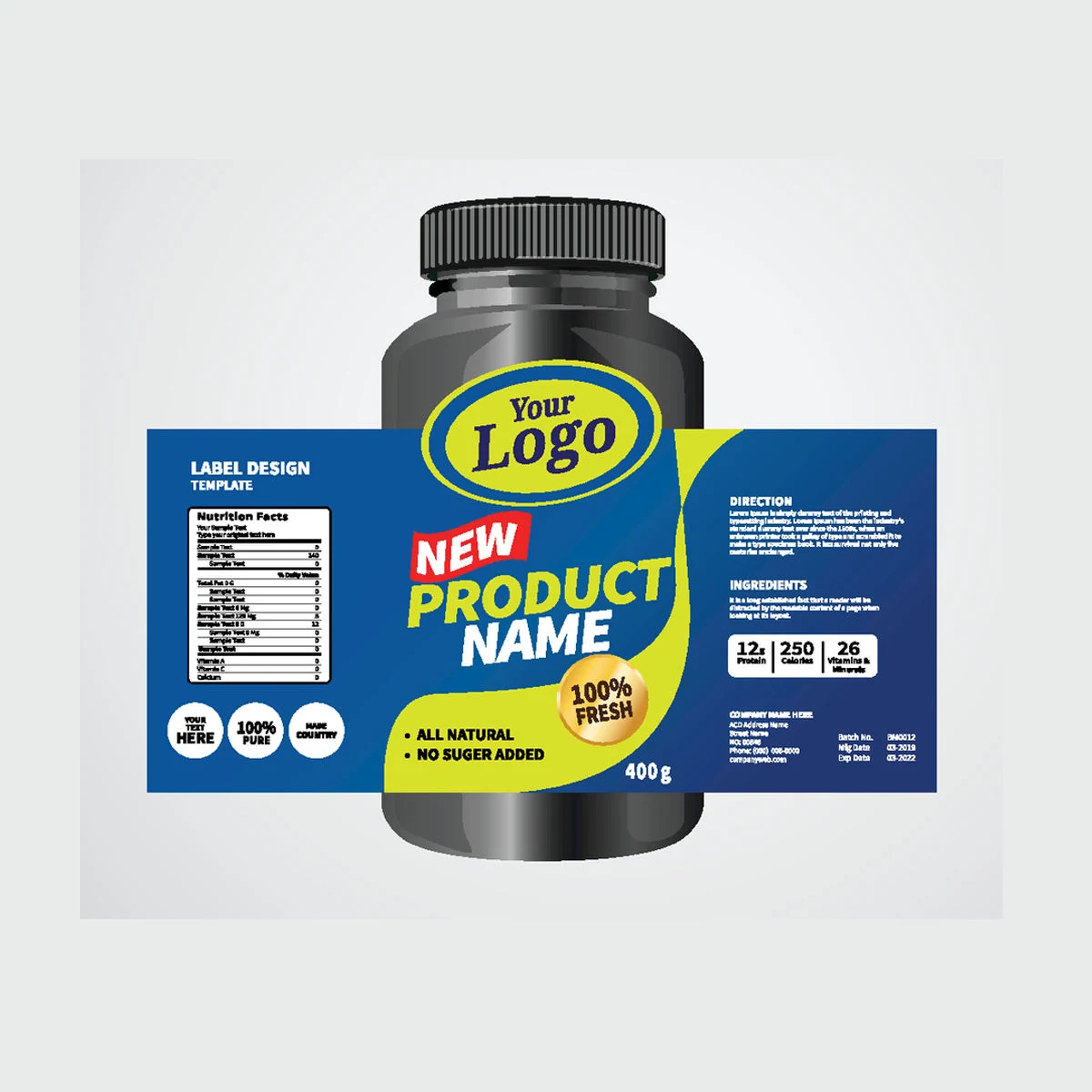 Blue & Yellow Bottle Labels: custom label design reference S01