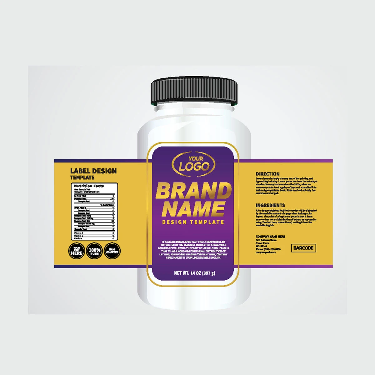 Purple & Yellow Bottle Labels: custom label design reference S02