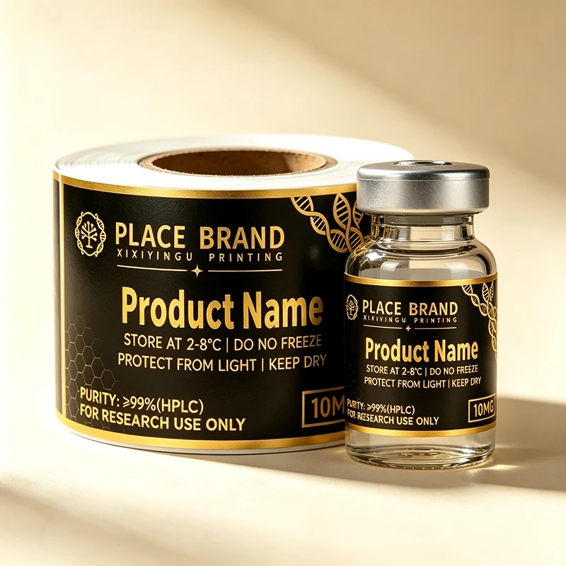 Black & Gold Vial Labels: custom label design reference P03