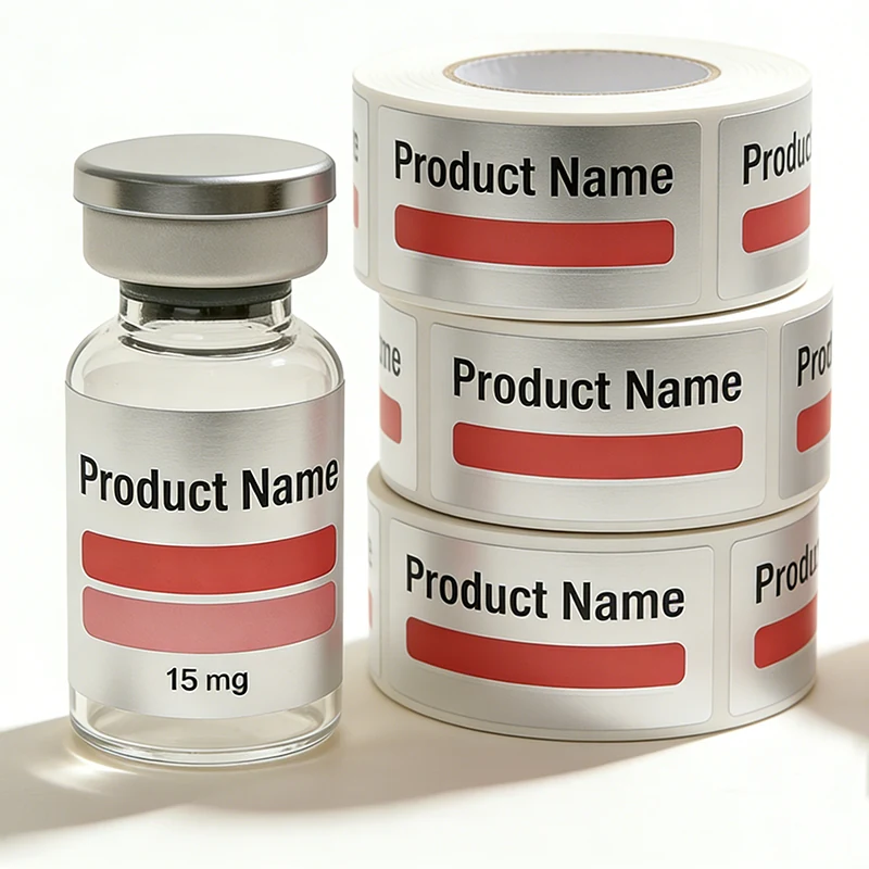 Red Accent Vial Labels: custom label design reference P09