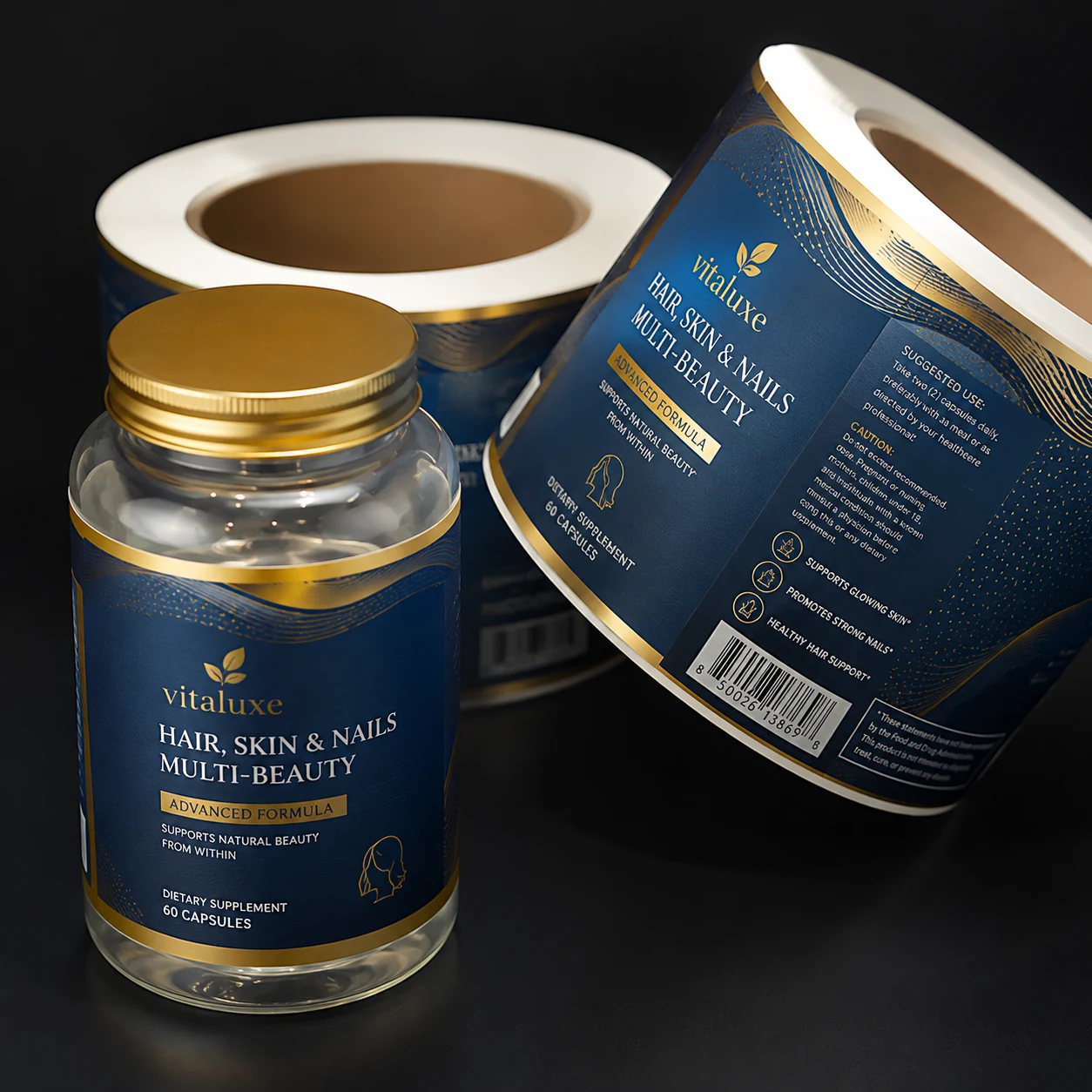 Navy & Gold Bottle Labels: custom label design reference S07