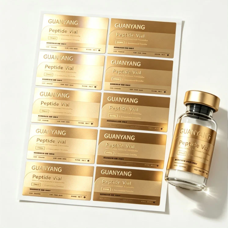 Gold Panel Vial Labels: custom label design reference P05