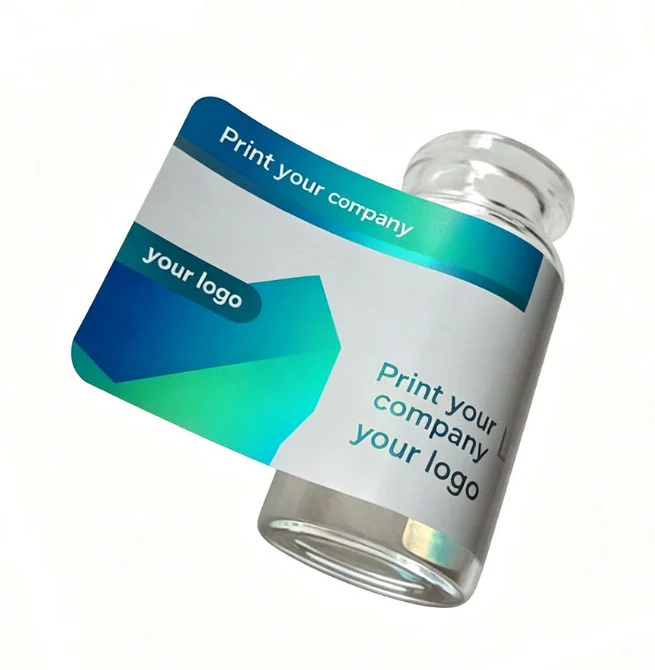 Teal Graphic Vial Labels: custom label design reference P13