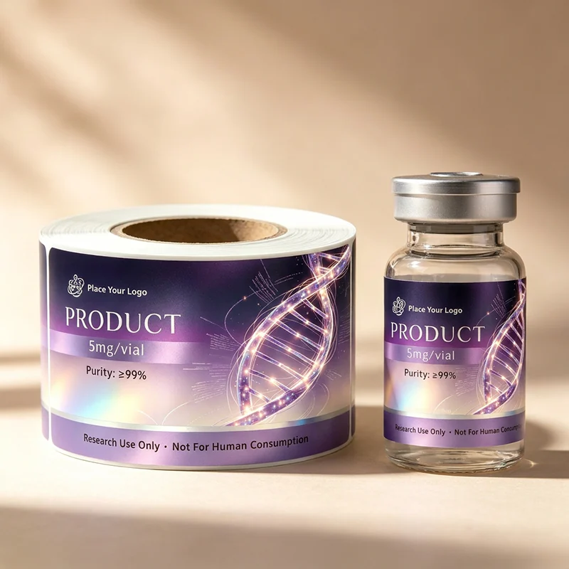Purple & Gold Vial Labels: custom label design reference P15