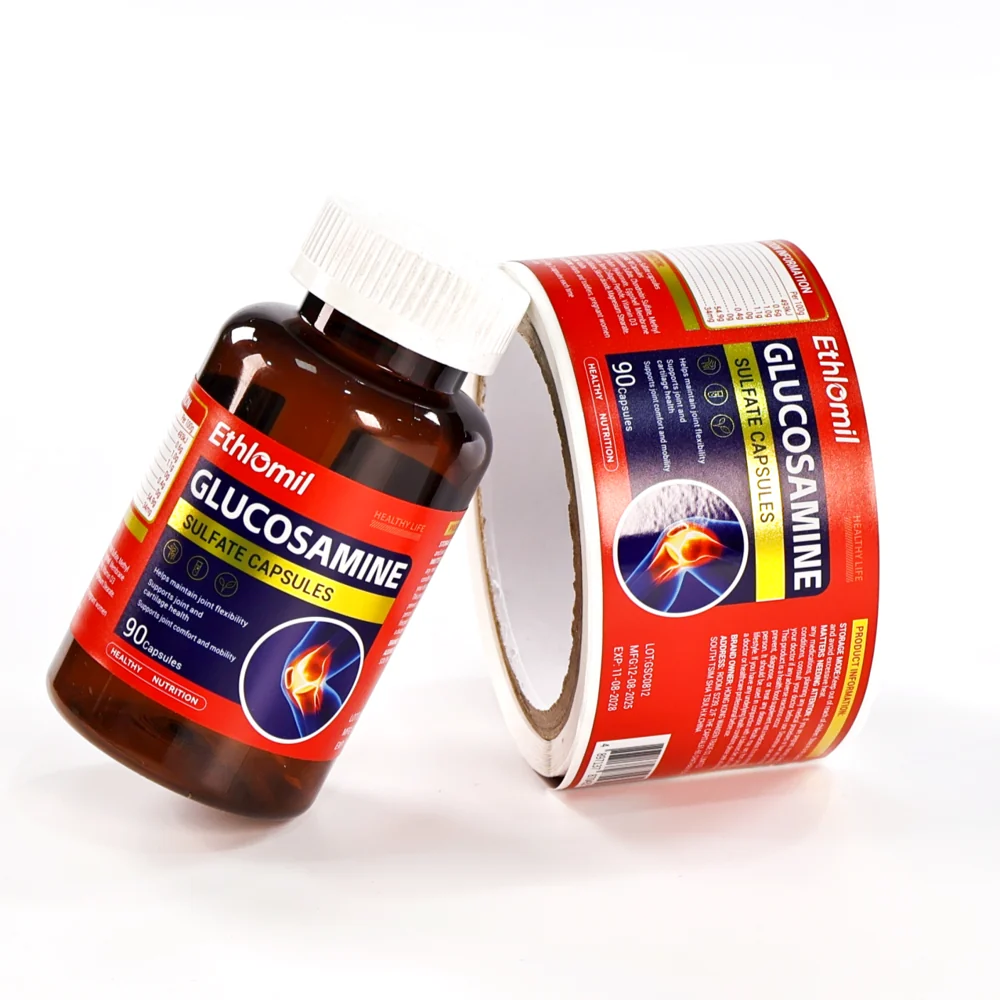 Red & Navy Bottle Labels: custom label design reference S13