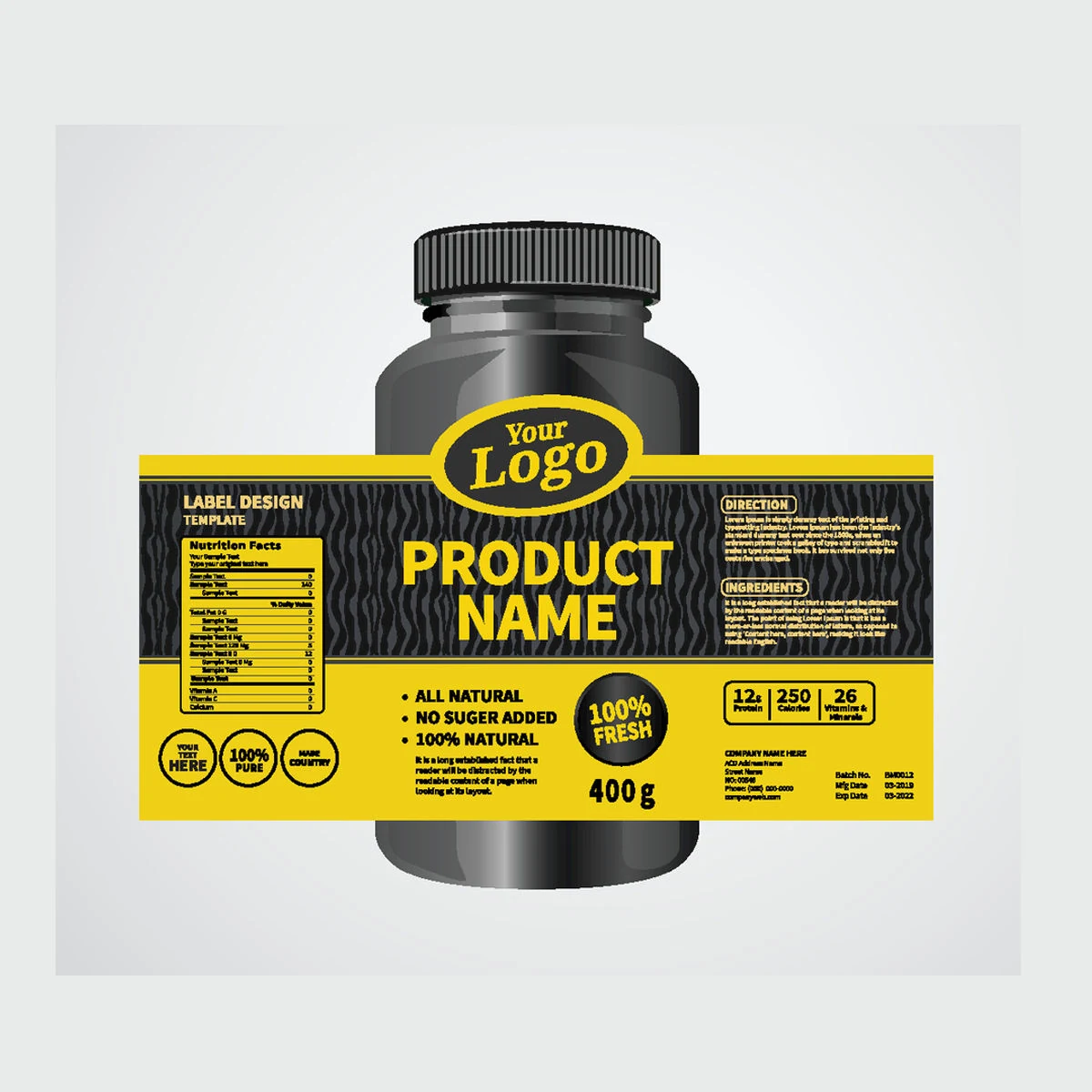 Yellow Panel Jar Labels: custom label design reference S04