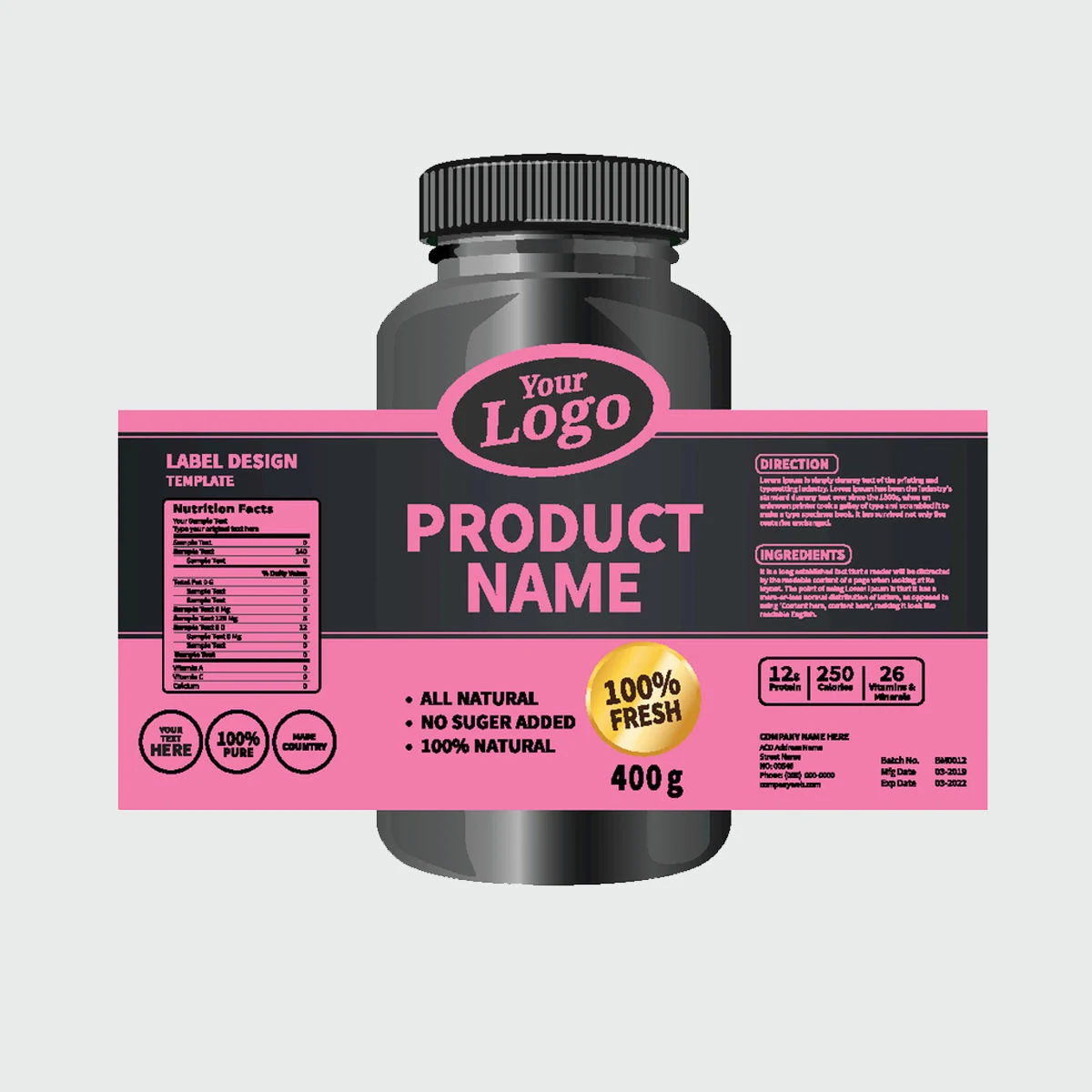 Pink Panel Jar Labels: custom label design reference S05