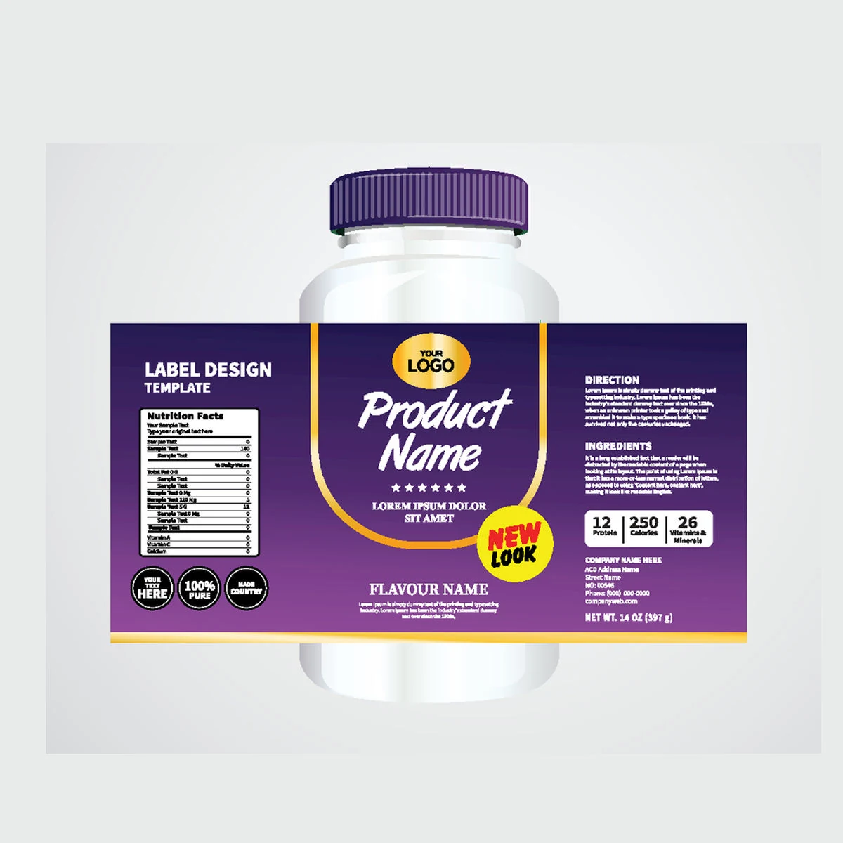 Purple Accent Bottle Labels: custom label design reference S03